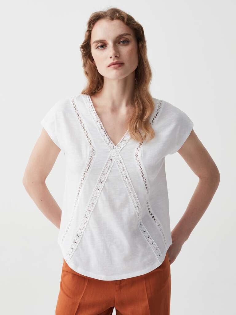 Футболка с ажурными и кружевными деталями Ovs, цвет optical white