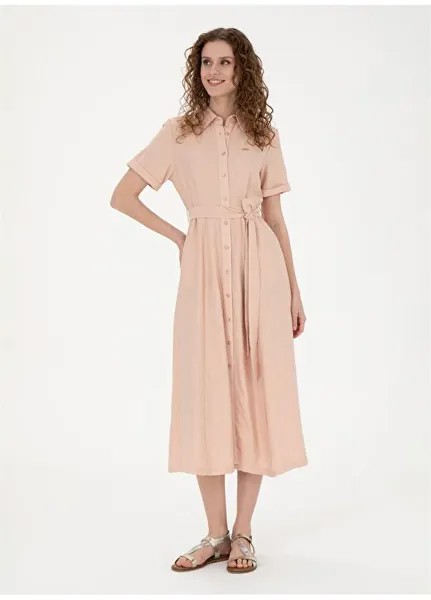Длинное женское платье лососевого цвета с рубашечным воротником RISA U.S. Polo Assn.