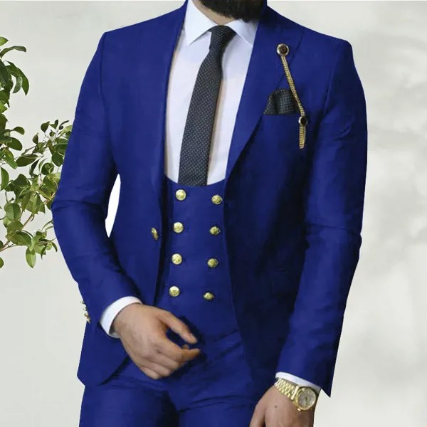 Костюм Homme 2021 итальянский деловой облегающий мужской костюм из 3 предметов Королевского синего цвета смокинги для жениха на выпускной мужской блейзер для свадьбы