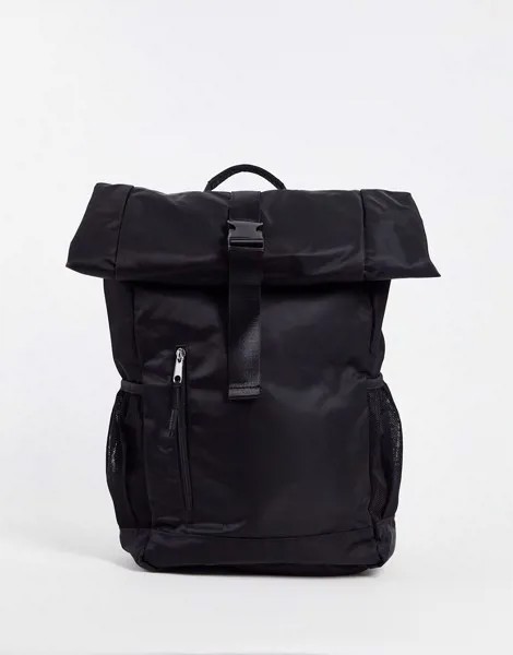 Черный нейлоновый рюкзак с передним карманом и сворачивающимся верхом ASOS DESIGN-Черный цвет