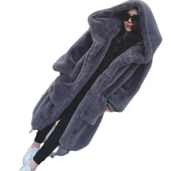 Большая зимняя шуба из искусственного меха, Женская длинная теплая куртка из искусственного меха 2022, пальто, повседневные толстовки, Свобод...