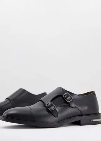 Черные кожаные монки с ремешками WALK London Oliver-Коричневый цвет