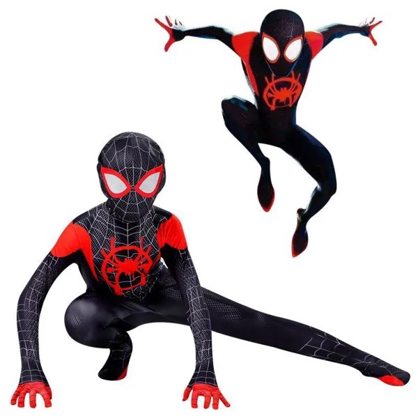 Человек-паук в Spiderverse Дети Взрослый Костюм Майлз Моралес Косплей Костюм