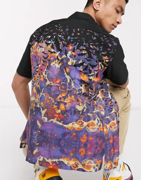 Рубашка с отложным воротником, карманом и принтом Blood Brother-Фиолетовый