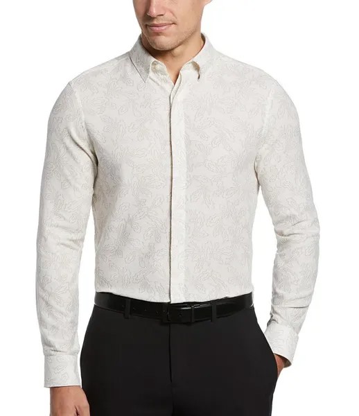 Жаккардовая тканая рубашка с длинными рукавами и цветочным принтом Perry Ellis Big & Tall, белый