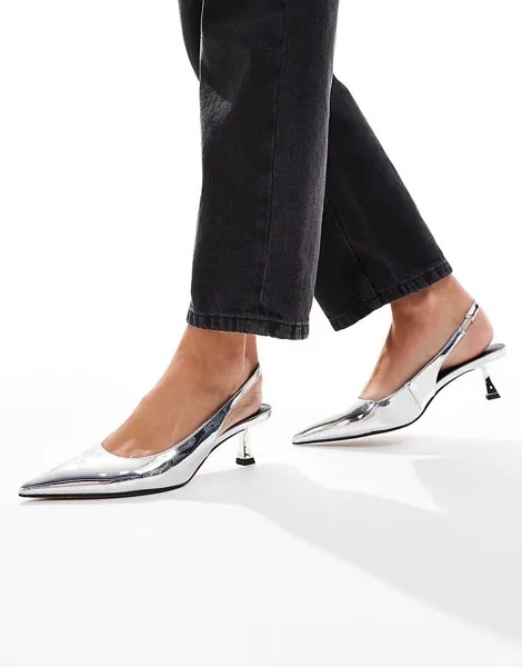 ASOS DESIGN – Stroll – серебристые туфли с ремешком на пятке и каблуком-коленком