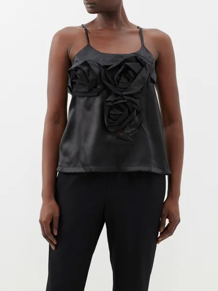 Атласный топ на бретелях с аппликацией в виде роз Comme Des Garçons, черный