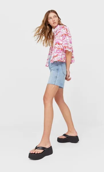 Stradivarius Рубашка С Короткими Рукавами Цвет Темной Фуксии L