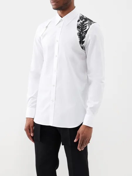 Рубашка harness из хлопкового поплина с вышивкой Alexander McQueen, белый