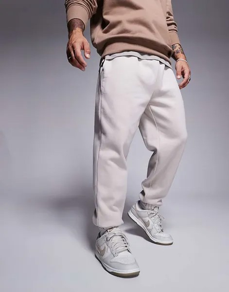 ASOS DESIGN – Premium – Светлые серо-бежевые зауженные джоггеры плотностью 400 г/м²