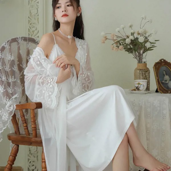 Женский сетчатый халат, белый винтажный Пеньюар в викторианском стиле