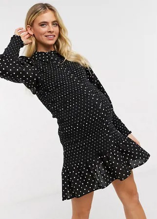 Присборенное платье-рубашка мини в горошек ASOS DESIGN Maternity-Многоцветный