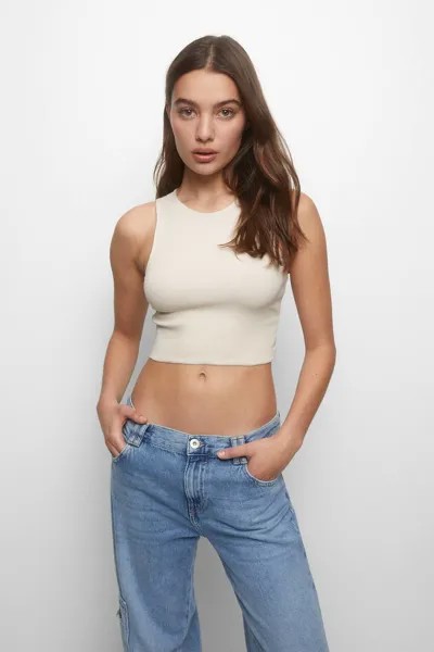 В комплекте 3 майки в рубчик Pull&Bear, экрю/хаки