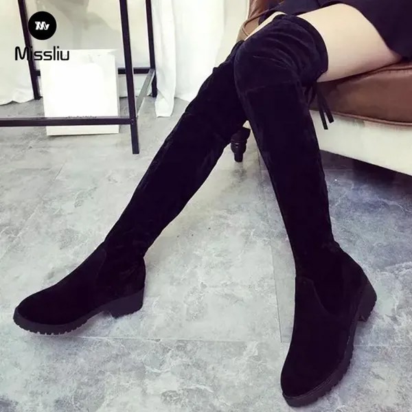 Женщины Длинные сапоги Мода Колено Высокая нога Средний каблук Нижние сапоги Зима Осень