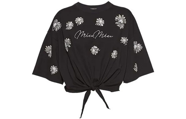 Укороченный топ женский черный Miu Miu