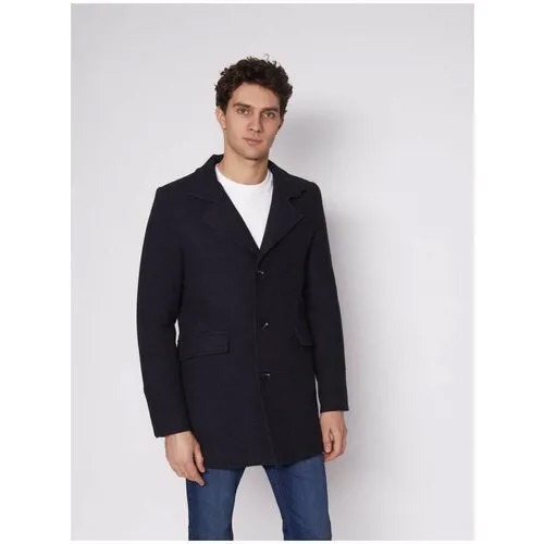 Утеплённое однобортное пальто, цвет Темно-синий, размер XXL