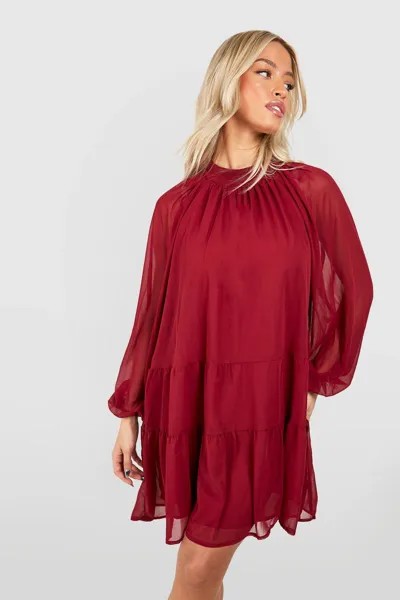 Шифоновое мини-платье с рукавами-блузоном boohoo, красный
