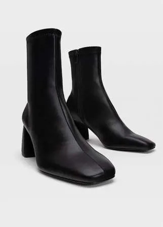 Stradivarius Ботильоны На Среднем Каблуке С Эластичным Голенищем Черный 37