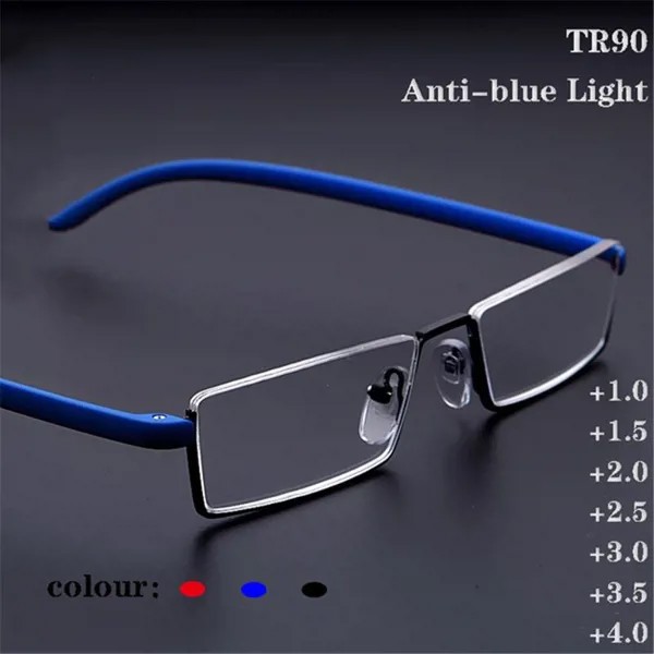 Портативные очки для чтения для женщин Мужчины Пресбиопические очки с TR90 Половина оправы Анти Синий свет Смола Линза