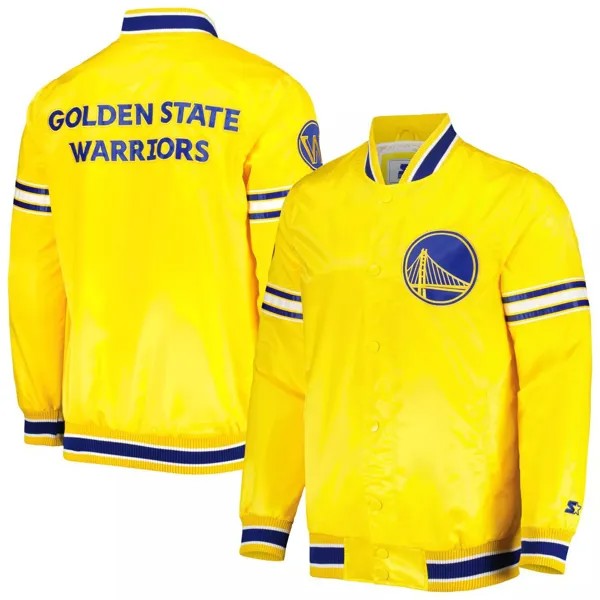 Мужская атласная университетская куртка с длинными кнопками Golden State Warriors Slider золотистого цвета Starter