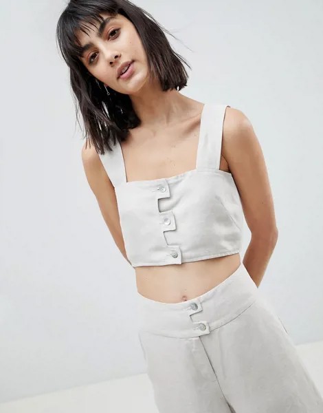 Кроп-топ из ткани с добавлением льна ASOS WHITE-Кремовый