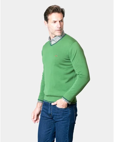 Мужской зеленый свитер с v-образным вырезом Spagnolo, зеленый