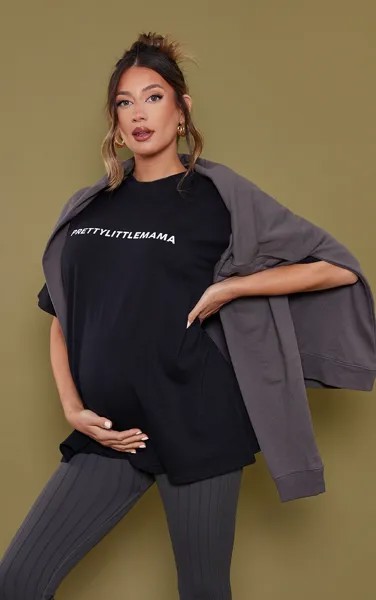 PrettyLittleThing PRETTYLITTLEMAMA Черная футболка оверсайз для беременных