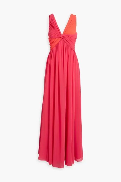 Крученое двухцветное шифоновое платье Badgley Mischka, фуксия