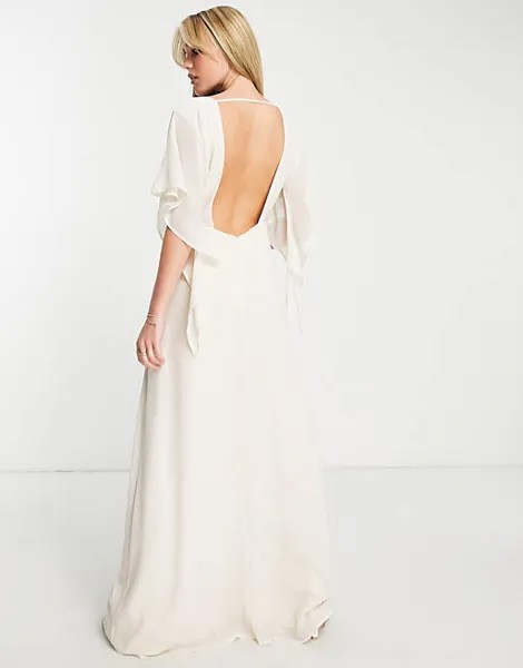 Платье макси цвета слоновой кости с открытой спиной и рукавами-накидкой Hope & Ivy Bridal