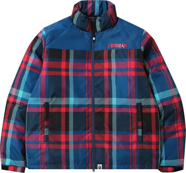 Куртка BAPE Check Down Jacket 'Navy', синий