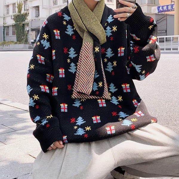 В основном толчок популярный осенний и Гонконгский стиль новый японский унисекс парный свитер мужской круглый вырез Повседневный с шарфом