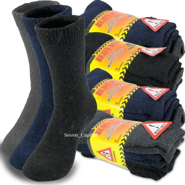 3–12 пар мужских тяжелых зимних теплых шерстяных хлопчатобумажных сапог рабочие носки 9–13
