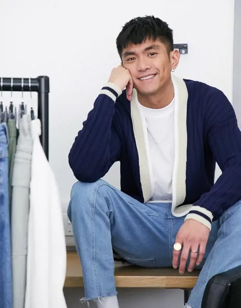 Темно-синий кардиган в университетском стиле без застежек ASOS DESIGN