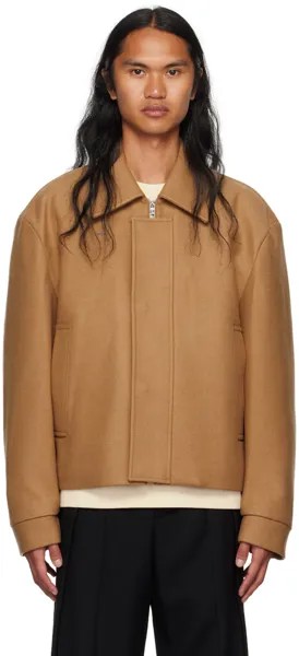 Светло-коричневая куртка с раздвинутым воротником Wooyoungmi