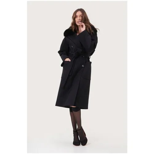 Пальто  EKATERINA ZHDANOVA, демисезон/зима, шерсть, силуэт свободный, средней длины, размер 42/44/164-172, черный
