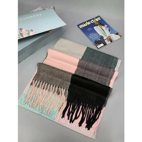 Палантин Cashmere,80 см, голубой, розовый, черный