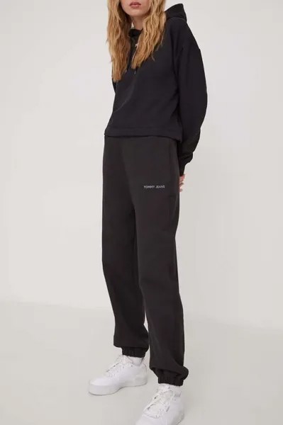 Хлопковые спортивные штаны Tommy Jeans, черный
