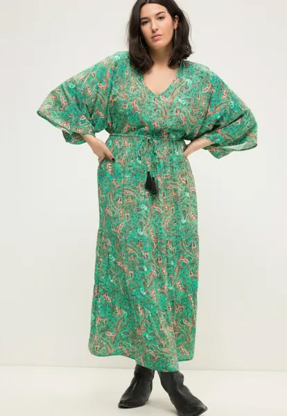 Повседневное платье Paisley-Print V-Ausschnitt Kimonoärmel Studio Untold, мятно-зеленое