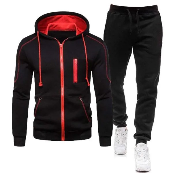 2 части наборы спортивный костюм Мужчины Осень Циппер Hoodie Sweatshirt pants Твердые Спортивные Фитнес с капюшоном Верхняя одежда Куртка Джоггерс костюм