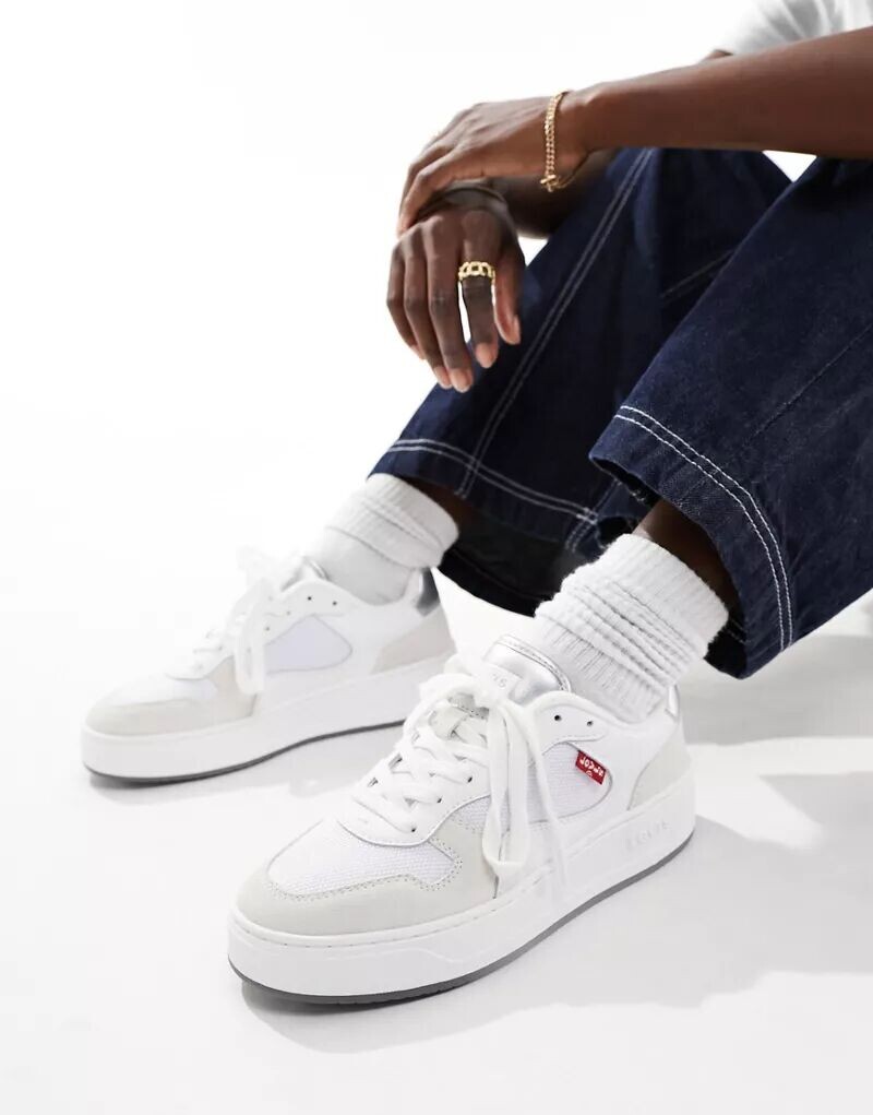 Кроссовки Levi's Glide из смеси кожи и замши белого и кремового цвета с логотипом