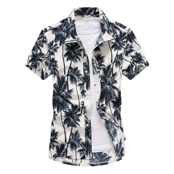 Пальма Принт Гавайская пляжная рубашка для мужчин Лето с коротким рукавом 5XL Aloha Рубашки Мужская праздничная одежда для отдыха