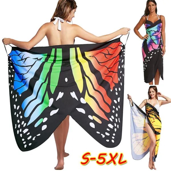 Женщины Цвет бабочка 3D Печатные Сексуальный Удобный Пляж Обложка платье
