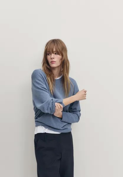 Вязаный свитер CREW NECK Massimo Dutti, цвет light blue