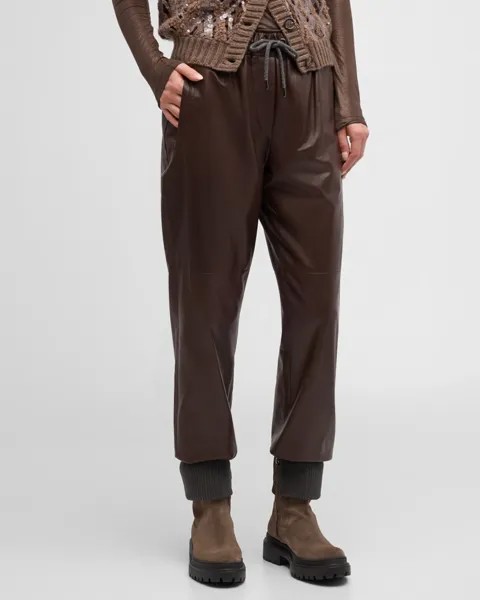 Кожаные спортивные брюки Smooth Glove Brunello Cucinelli, цвет C9106 Dark Brown