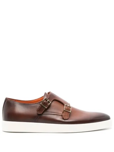 Santoni кожаные туфли-монки, коричневый