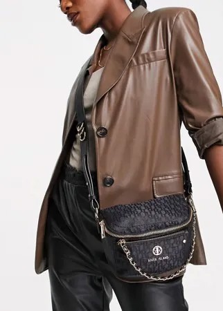 Черная жаккардовая сумка через плечо с цепочкой River Island-Черный цвет