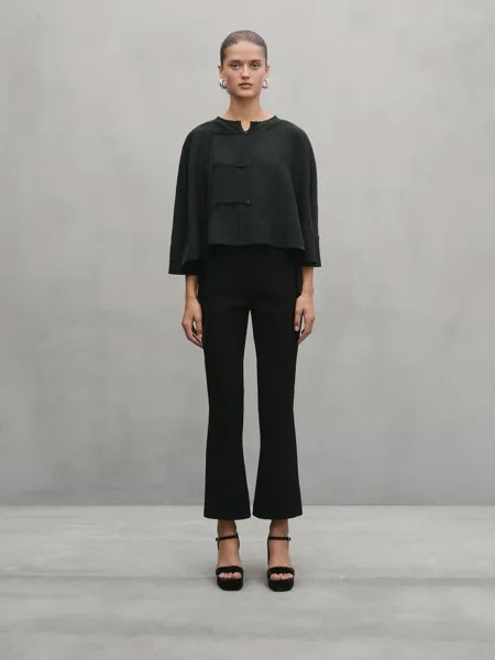 Рубашка-накидка с оборками и ленточными деталями - студия Massimo Dutti, черный