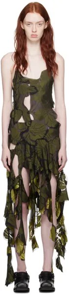 Черно-зеленое платье-миди в стиле пэчворк Acne Studios
