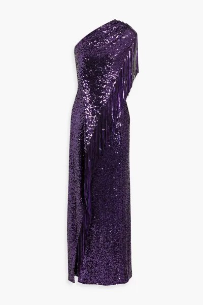 Тканое платье с драпировкой на одно плечо, расшитое пайетками BADGLEY MISCHKA, фиолетовый