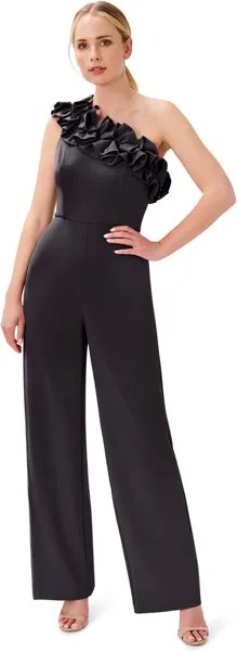 Комбинезон Adrianna Papell Stretch Crepe Ruffle One Shoulder Jumpsuit, черный